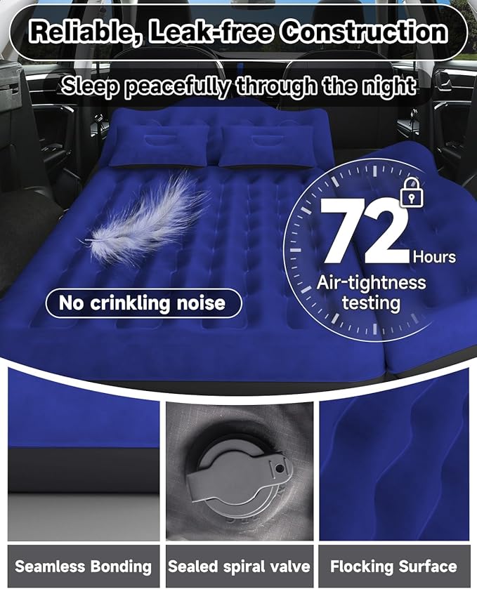 Umbrauto Car Air Mattress Bed: Inflatable SUV Camping Sleeping Pad for Truck Back Seat with Pump & Pillows, Blow Up Backseat Car Mattress for Van Rear Seat Navy