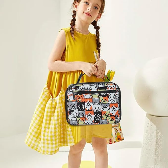 Kids Lunch Box for Boys Girls Lunch Bag Insulated Durable Lunchbox Children Lunch Tote Bag for School Cat