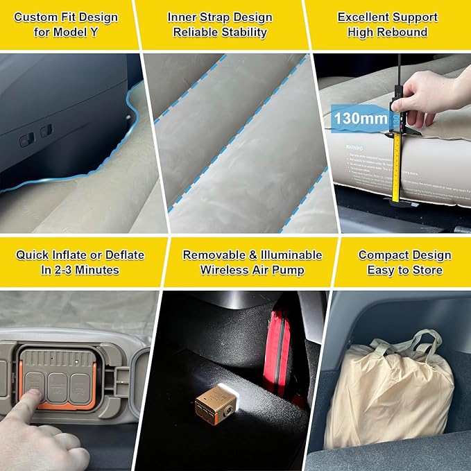 for Tesla Model Y Camping Air Mattress, Self Inflating Sleeping Pad with Wireless Portable Air Pump, 2 Pillows, Storage Bag, Camping Bed for Tesla Model Y 5/7 Seater Accessories 2021-2024 2025
