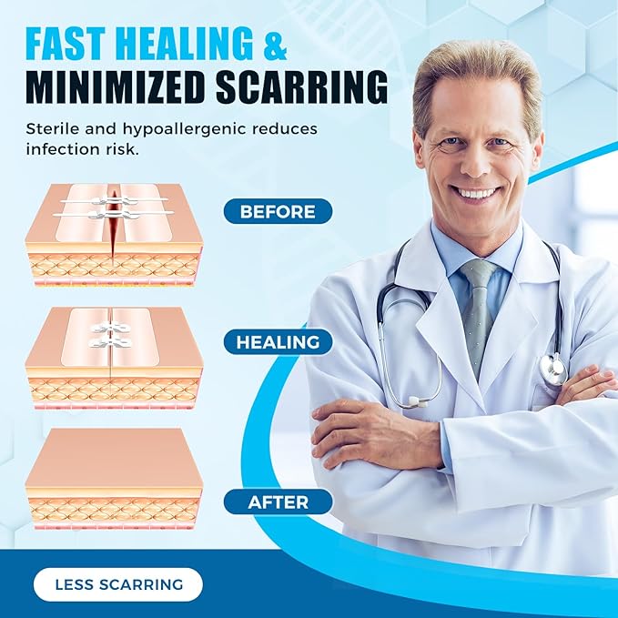 Sutures Butterfly Bandaids - 4 Pcs Laceration Kit - FSA HSA Eligible Surgical Laceration Repair Without Sew - Quick Clot -Emergency Wound Closures Device (PU)