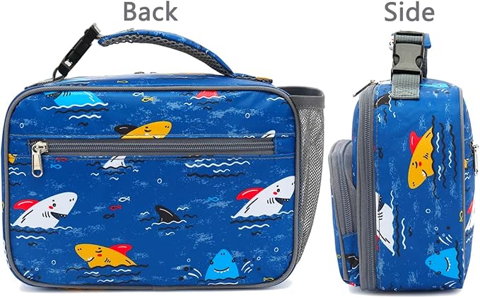FlowFly Kids Lunch box Insulated Soft Bag Mini Cooler Back to School Thermal Meal Tote Kit for Girls, Boys, Colorful-Shark