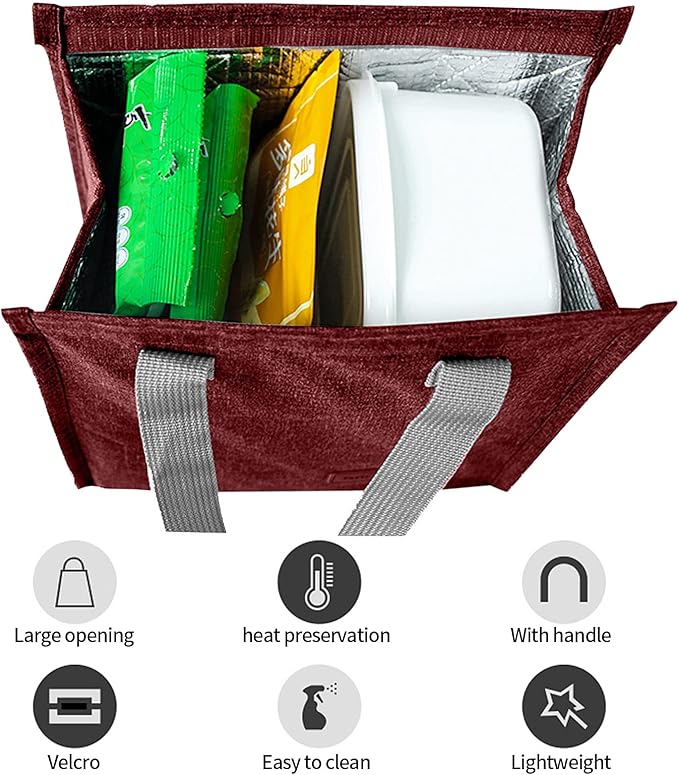 Lunch Bag Insulated, Lunch Box Bag, Reusable Lunch Tote Bag, Lunch Box Container Bag Insulated for Women, Men, Work, Office, Travel (2, red)