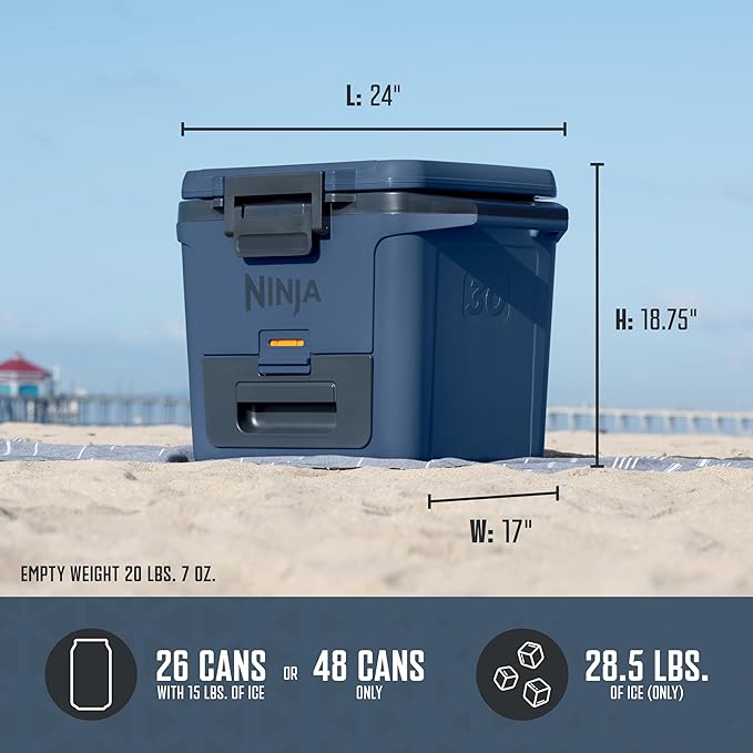 Ninja FB131BL FrostVault 30qt Hard Cooler with Dry Zone, Integrated Fridge-Temp Dry Storage Drawer, Premium Heavy-Duty Insulated Cooler, Keeps Ice for Days, Lakeshore Blue
