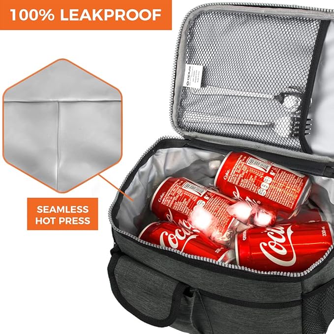 opux Insulated Lunch Bag for Men Women, Leakproof Charcoal Grey Lunch Box for Work, Portable Soft Lunch Cooler Bag with Shoulder Strap, Adult Lunchbox Lunch Pail for Kid Boy Girl School, 14 Can/8L