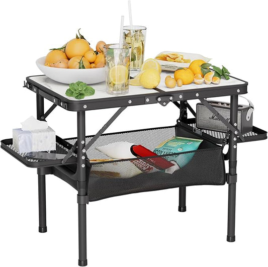 Titanker Small Folding Camping Table with Storage Bag & Side Racks, Portable Picnic & Beach Table, Car Camping Essentials, Aluminum