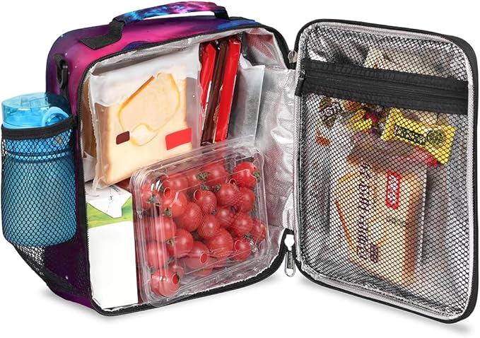 Wolf Lunch Box for Kids, Ethnic Wolf Space Galaxy Lunch Bag for Boys Girls, Reusable Insulated Waterproof Lunch Box with Adjustable Shoulder Strap Thermal Cooler Tote Bag for School Daycare Picnic