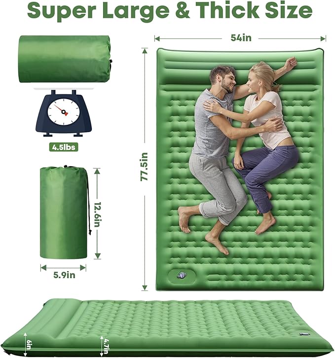 Sleeping Pad 4.7" Extra Thick, Upgraded Reinforced Support Structure with Built-in Foot Pump and Pillows Portable Camping Air Mattress Bed for Tent Backpacking Hiking