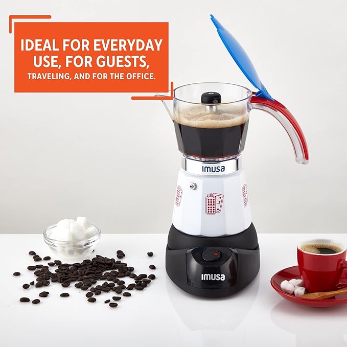 Imusa Special Edition Electric Cuba/Domino themed Espresso Maker, 3 or 6 Cups, White, Red, Blue