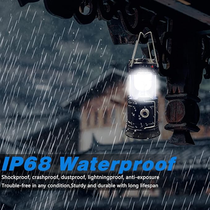 Solar LED Camping Lantern, BaishenglinMotor Solar DC Rechargeable Portable Folding LED Lanterns Flashlights for Indoor Outdoor Home Emergency Power Outage Hurricane Supplies 4-Pack