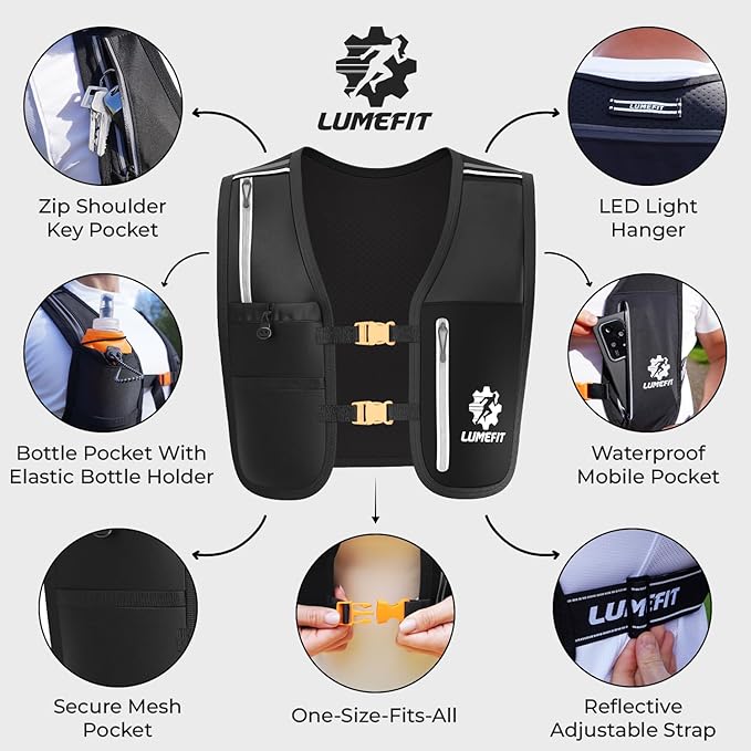 LUMEFIT Running Vest Phone Holder - Hydration Vest with Water Bottle- Reflective Vest for Men and Women- Running Hydration Vest Waterproof Phone Pouch