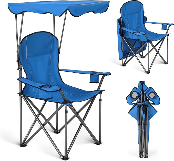 ALPHA CAMP Camp Chairs with Shade Canopy Chair Folding Camping Recliner Support 350 LBS