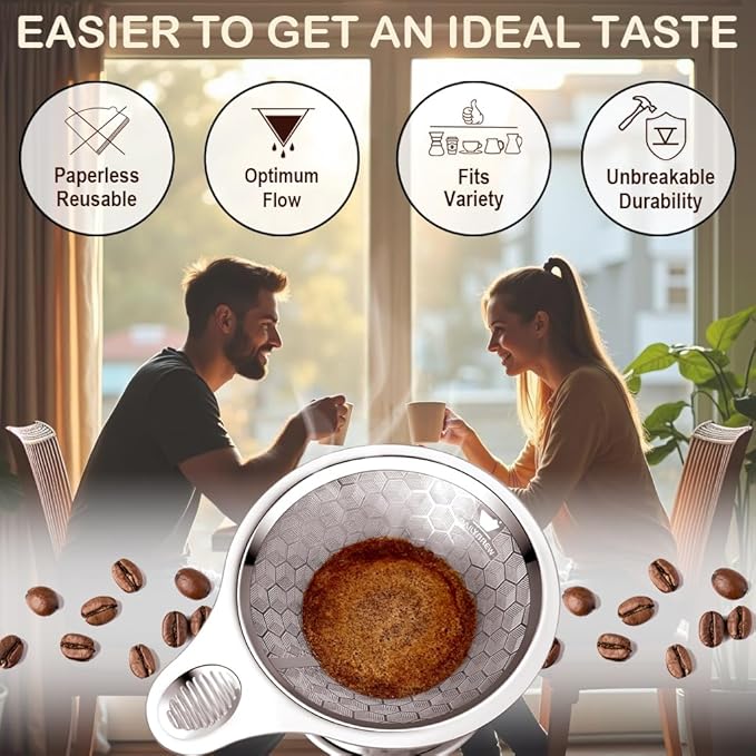 Pour Over Coffee Dripper, Triple Layer Stainless Steel Pour Over Coffee Dripper, Portable Coffee Maker With Detachable Cup Stand, 2-4 Cup Paperless Reusable Pour Over Coffee Filter Non-plastic