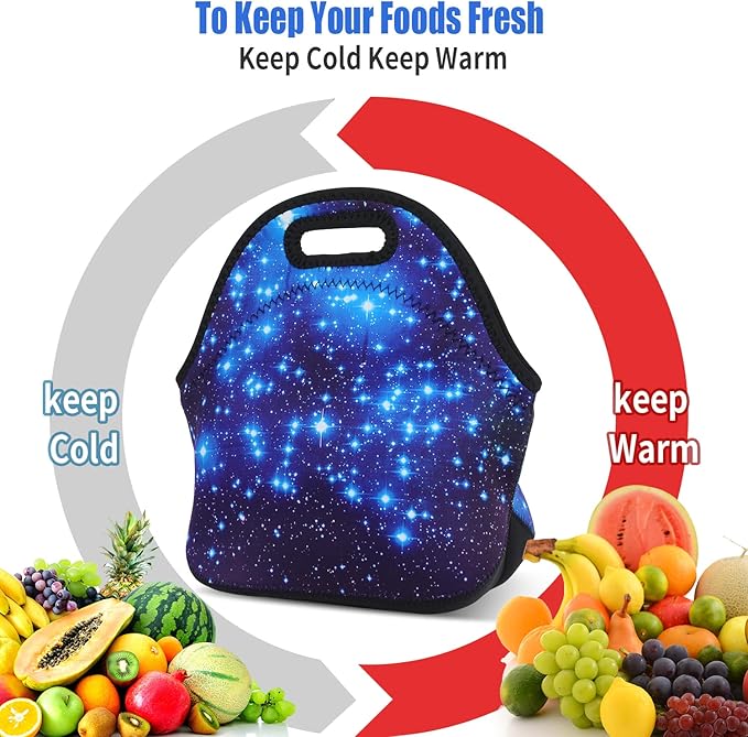 Violet Mist Galaxy Neoprene Lunch Bag for Women Men Insulated Lunch bag Tote Reusable Thermal Lunch Lunchbags Zipper for Adult Work Travel Picnic Thanksgiving Christmas Gift