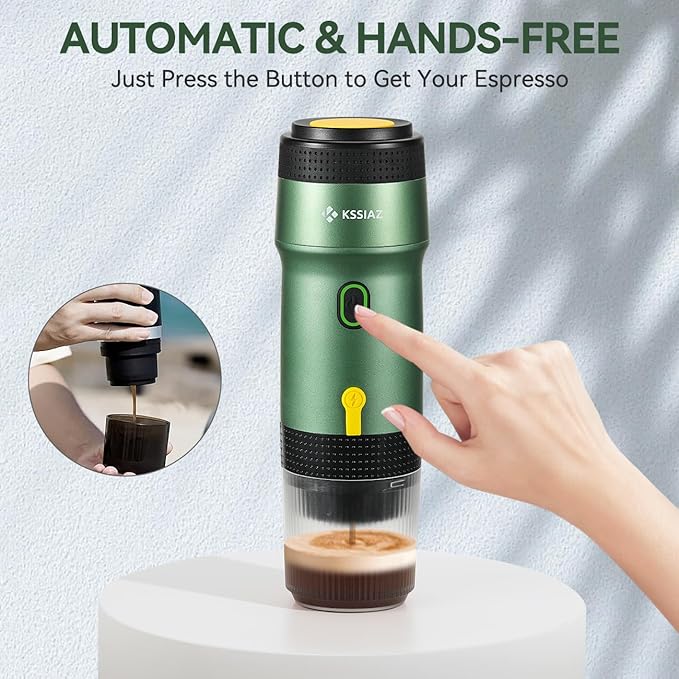 Portable Espresso Machines, Electric Espresso Maker with Self-Heating, USB-C & Car Charger, 20 Bar Mini Coffee Maker With NS Capsule & Ground Coffee for Camping, Hiking, Travel, Office, Green
