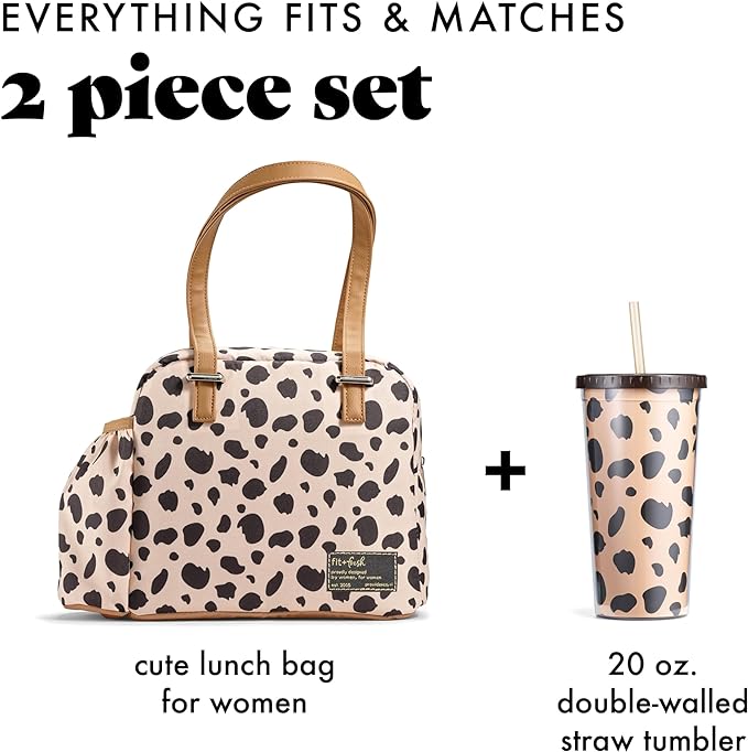 Fit & Fresh Lunch Bag For Women, Insulated Womens Lunch Bag For Work, Leakproof & Stain-Resistant Large Lunch Box For Women With Expandable Bottle Pocket, Zipper Closure Laketown Bag Cheetah Tumbler