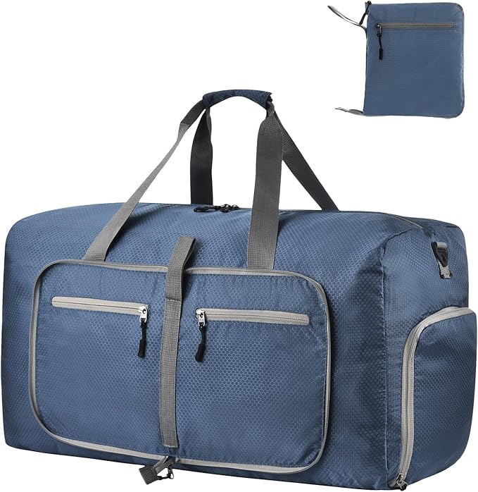 Dimayar Travel Duffle Bag for Men Women - Foldable Duffel Bag with Shoes Compartment - Overnight Bags Waterproof & Tear Resistant(40L,Dark Blue)