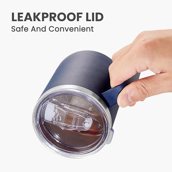 MEWAY 12oz Coffee Mug With Handle and Sliding Lid,Stainless Steel Travel Tumbler Cup with Handle,Double Wall Vacuum Insulated Camping Cup for Hot & Cold Drinks Tea (Navy,Set of 1