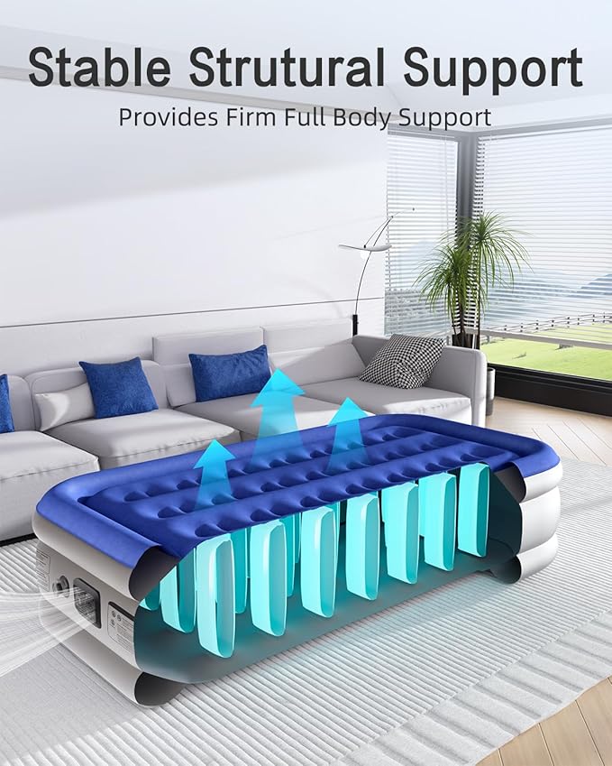 Twin Air Mattress with Built in Pump Luxurious Comfort 16" Raised Inflatable Mattress Twin Airbed Blow Up Mattress for Home and Guests 75"*39"*16"Air Bed 2 Mins Fast Inflate/Deflate 330 lbs Max