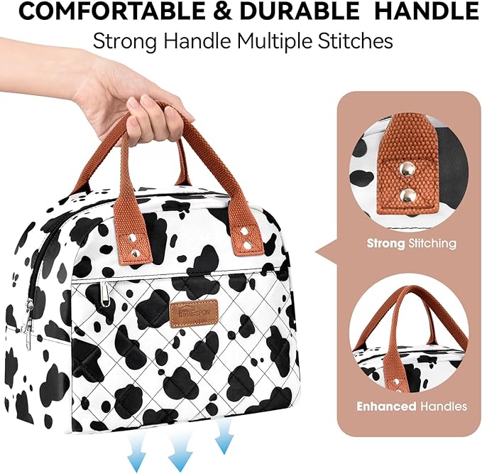 HOMESPON Insulated Lunch Bag for Women Men Adults Lunch Tote with Front Pocket Lunch Box Container Cooler Bag for Work Picnic (Cow Print)