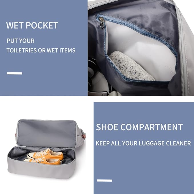 Large Travel Duffel Bag with Shoe Compartment, Gym Tote Carry on Bags for women, Lightweight Duffel Bags with Trolley Sleeve fit for Travel and Sport(Blue)