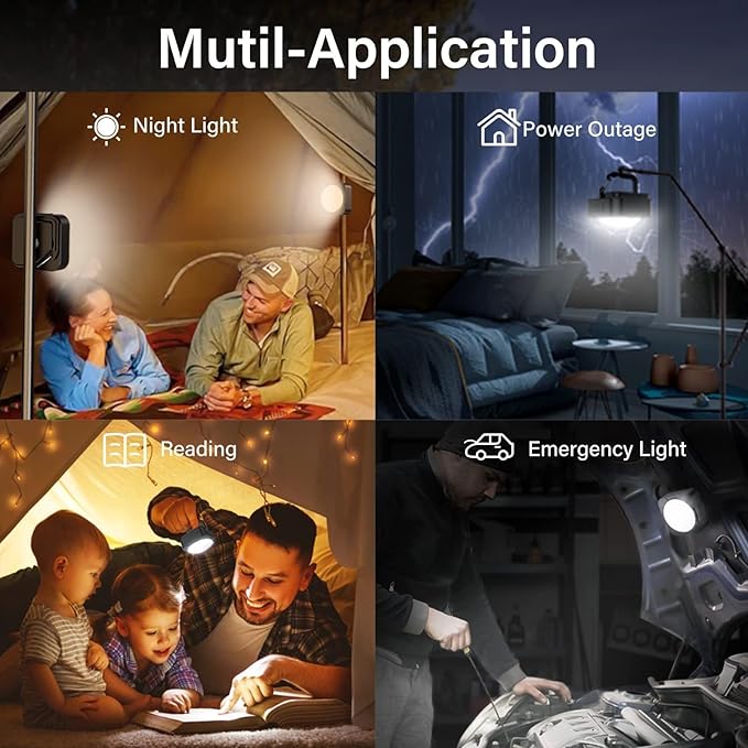 Rechargeable Camping Lights FLY2SKY 2Pcs Black Tent Lights Mini Flashlight Portable LED Camping Lantern Survival Gear Camping Accessories for Hiking Backpacking Fishing Hurricane Emergency Outage