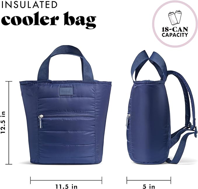 Fit & Fresh Insulated Cooler Bag - Leak Proof Waterproof Beach Cooler Backpack for Women, 18 Can Soft Insulated Tote Bag for Travel & Lunch, Midnight Blue