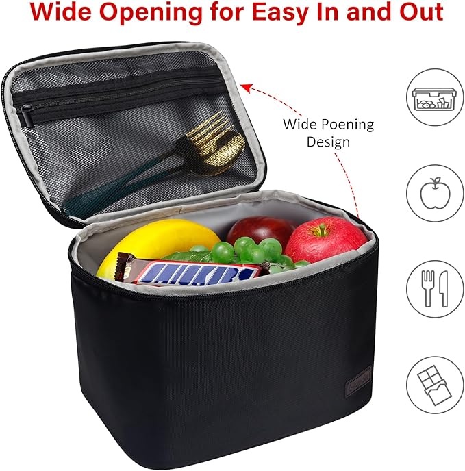 Gloppie Insulated Lunch Bag Lunch Box for Men Women Lunchbox Cooler Bag for Work Picnic, Idea for Gift, Black