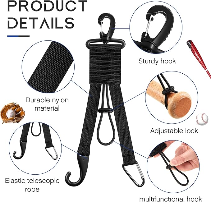 Deekin 2 Pcs Baseball Softball Gear Hanger 3 in 1 Dugout Organizer Baseball Bat Holder with Glove Clip and Helmet Hook for Softball Fence Bag Water Bottle Hiking Camping