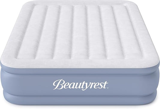 Beautyrest Hi-Loft Full Size Air Mattress with Vertical Beam Construction, Edge Support, External Pump and Puncture Resistant Vinyl for Guests and Camping
