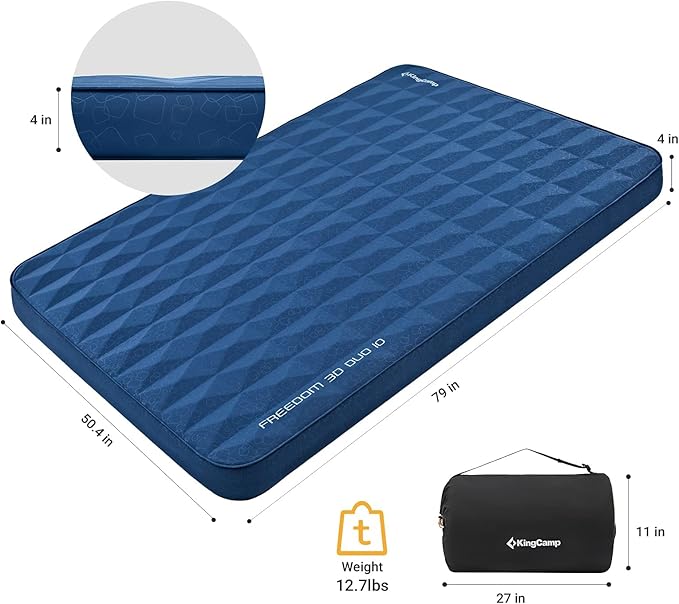 KingCamp Self Inflating Sleeping Pad for Camping with Built-in Pillow, Ultralight Sleeping Pad Camping Mat Durable for Camping Backpacking Hiking Single Double, 4 Size
