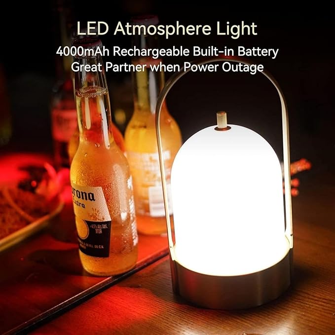 Tubicen Portable Outdoor Battery Operated Lantern Table Lamp Waterproof, 4000mAh Cordless Rechargeable 4 Levels Touch Dimmable Brass Table Lamp, LED Night Light for Patio Camping Dining Room Bedroom