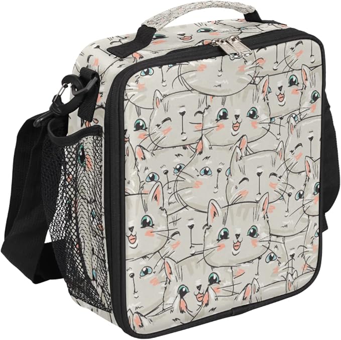 cfpolar Insulated Lunch Bags Animal Kitten Cats Lunch Box for Men Boys Girls Reusable Mini Cooler Lunch Tote Lunchbox Thermal Meal Tote Kit with Shoulder Strap for Work School Picnic