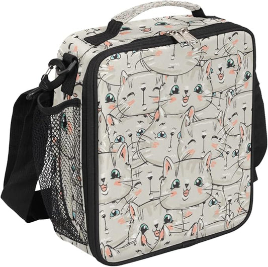 cfpolar Insulated Lunch Bags Animal Kitten Cats Lunch Box for Men Boys Girls Reusable Mini Cooler Lunch Tote Lunchbox Thermal Meal Tote Kit with Shoulder Strap for Work School Picnic