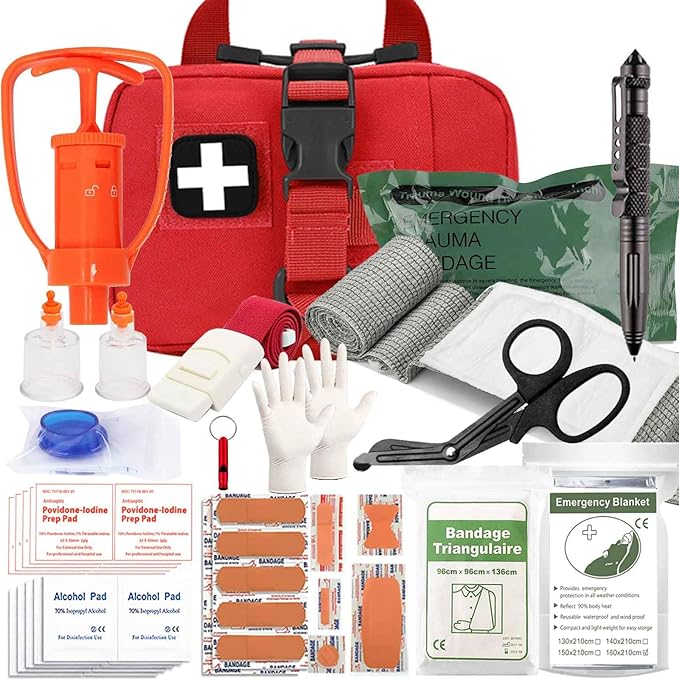 Tactical Ifak Trauma Kit - Emergency First Aid Bleeding Control Kit, Snake Bite & Bee Sting Supplies, Venom Extractor Pump