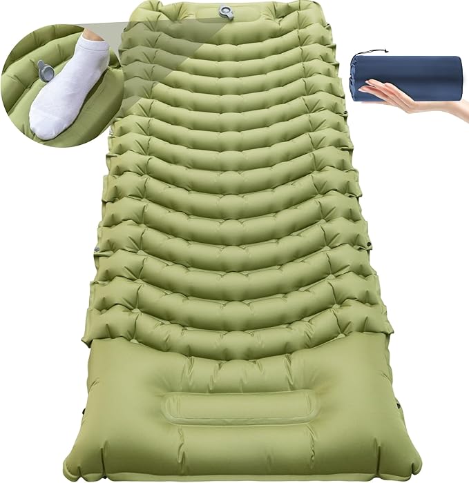 Sleeping Pad for Camping, Self Inflating Sleeping Pad Extra Thick Sleeping Mat with Pillow Built-in Foot Pump, Ultralight Inflatable Sleeping Pads Connectable Air Mattress for Backpacking