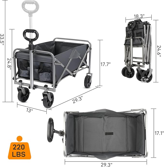 Collapsible Beach Wagon with Big All-Terrain Wheels for Sand, Grocery Shopping, Park Picnic, Camping, Beach Trip