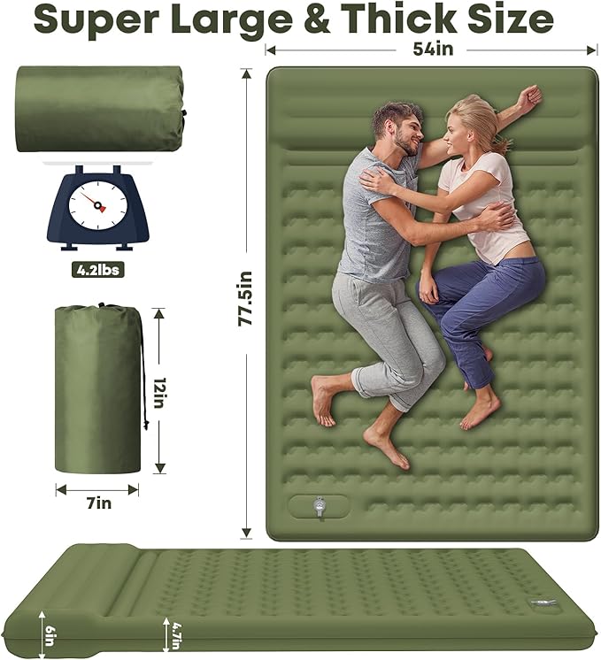 Sleeping Pad 4.7" Extra Thick, Upgraded Reinforced Support Structure with Built-in Foot Pump and Pillows Portable Camping Air Mattress Bed for Tent Backpacking Hiking