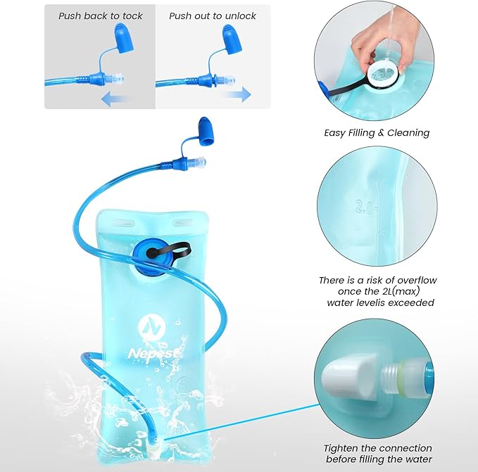 Nepest Hydration Pack Backpack for Women & Men, Lightweight Water Backpack with 2L Water Bladder for Hiking Cycling Running Biking