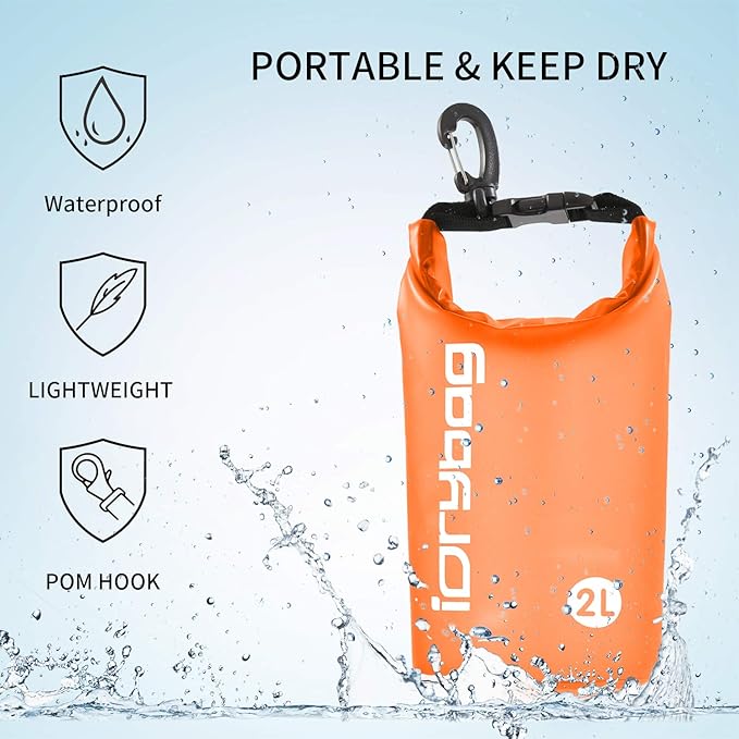 IDRYBAG Clear Dry Bag Waterproof 2L/5L/10L/15L/20L, Small Dry Sack Waterproof Bag for Kayaking