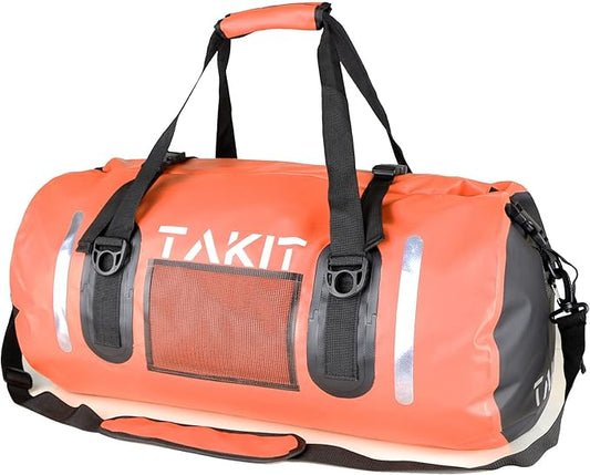 Waterproof Duffle Bag Travel Dry Bag 500D PVC for Motorcycle Tail Kayaking Rafting Boating Swimming Camping Hiking Beach Fishing (Orange, 80L)