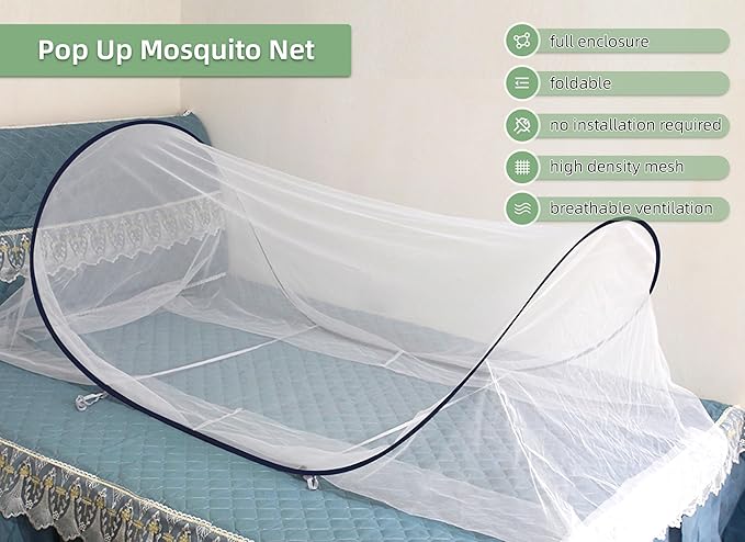 78 * 32 * 22 Inch Large Up Mosquito Tent, Portable Foldable Mosquito Net, Camping Mosquito Net with Net Bottom, for Bed Camping Travel Patio (Black)