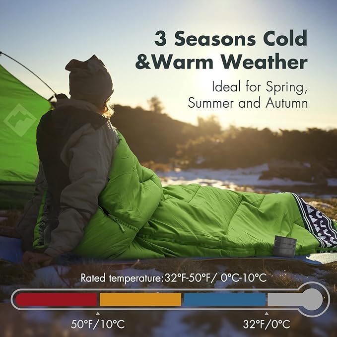 VILLEY Camping Sleeping Bag, Lightweight Backpacking Sleeping Bag with Compression Sack for Adults & Kids, Outdoor Camping Hiking Equipment for 3 Season Warm & Cool Weather - Summer, Spring, Fall