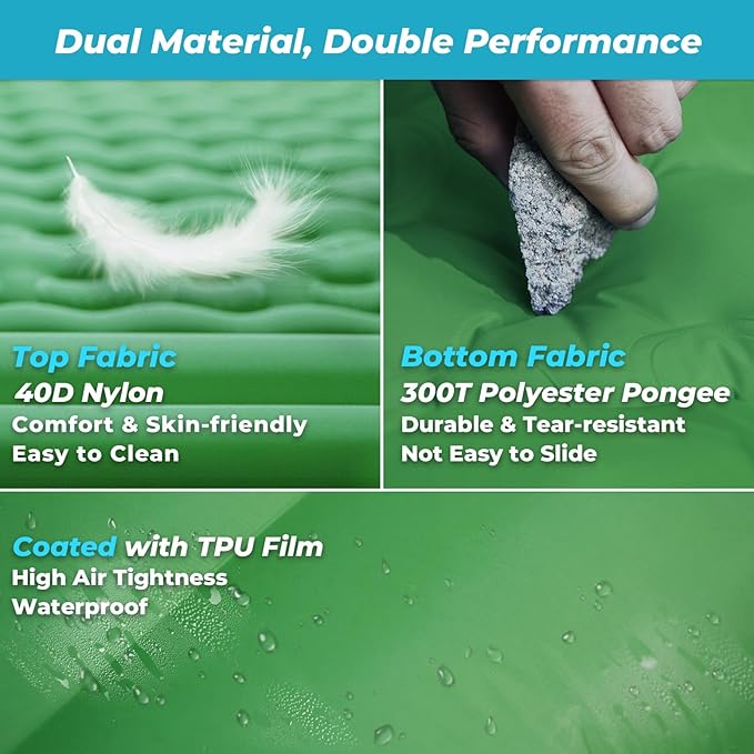 Double Sleeping Pad for Camping, 5" Ultra-Thick Inflatable Mat with Built-in Foot Pump, 2-Person Ultralight Camping Mat with Pillow, Insulated Sleeping Mat for Backpacking, Hiking, Tent Use