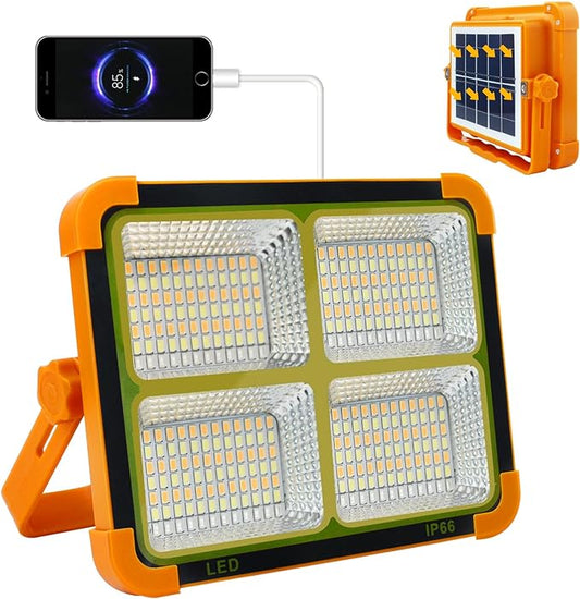 Solar Portable Camping Light with Stand, 100W 12000mAh Battery Rechargeable Light with 4 Modes, LED Cordless Flood Lights for Work, Emergency Power Failure, Car Repair