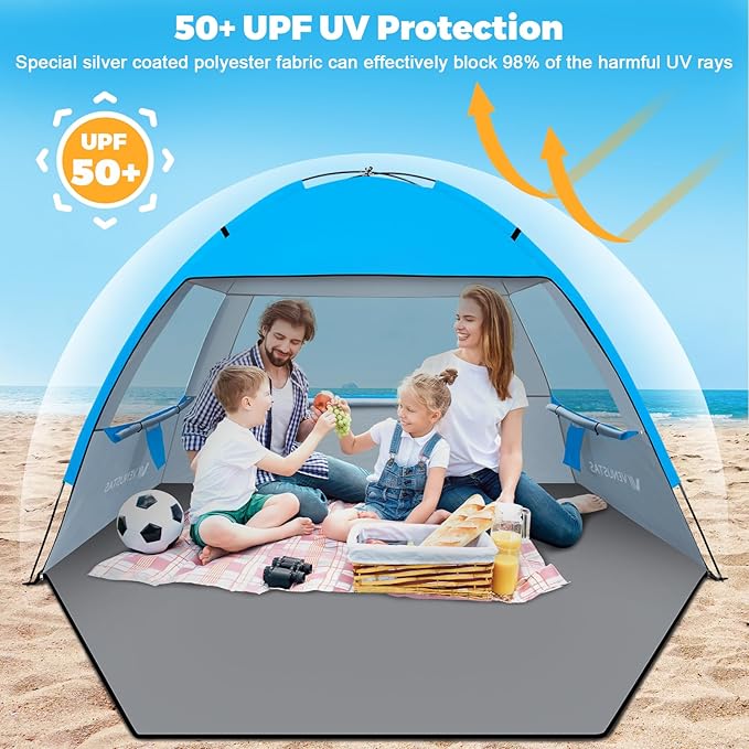 Venustas Beach Tent Sun Shelter for 3-10 Person, UPF 50+ UV Protection Canopy, Lightweight and Easy Setup Cabana, Portable Beach Shade