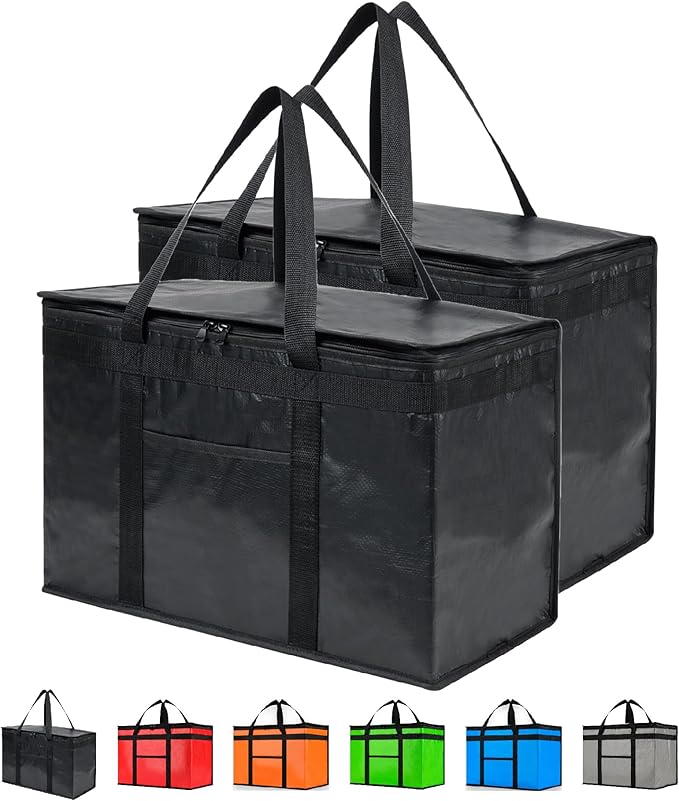 NZ home Durable PRO Insulated Cooler Bag and Food Warmer (XXL, 2 Pack) for Delivery & Grocery Shopping with Zippered Top, Black Commercial Grade