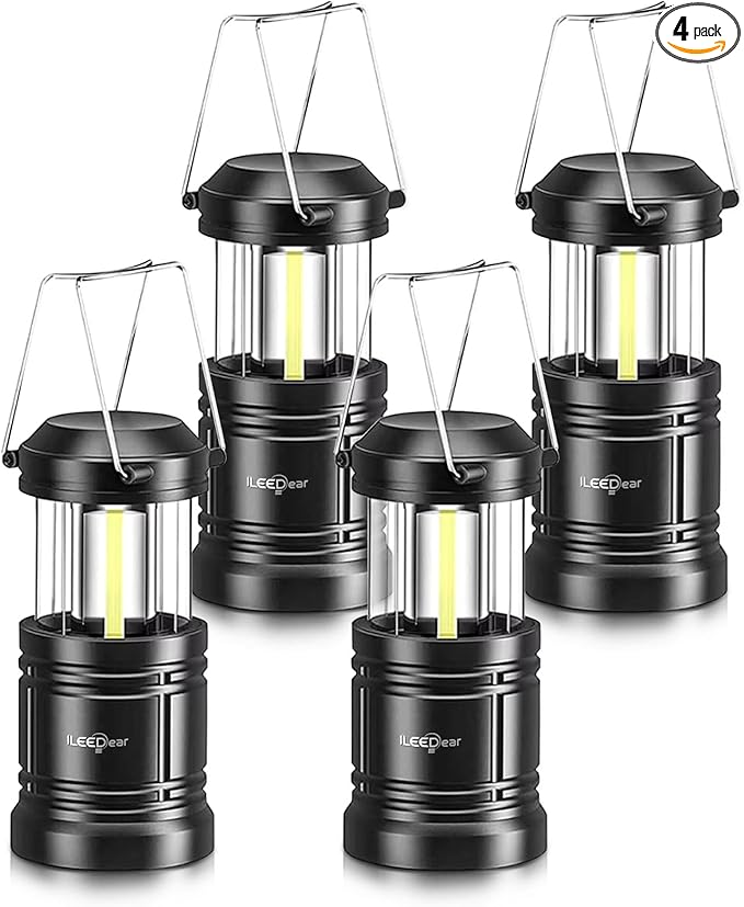LED Camping Lantern, Battery Operated Lights, Adjustable Brightness for Camping, Power Outages, Emergencies, Outdoor Collapsible Lanterns, 4 Pack