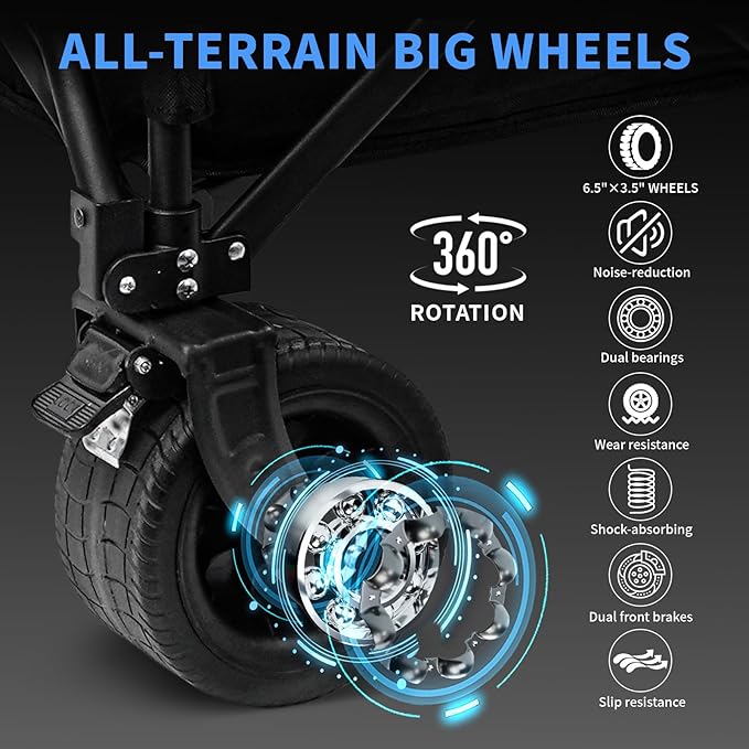 Collapsible Wagon Cart Foldable with Big All-Terrain Beach Wheels, Heavy Duty Folding Utility Wagon, 330lbs Weight Capacity Garden Cart for Shopping, Camping, Gardening, Sports Travel and Beach