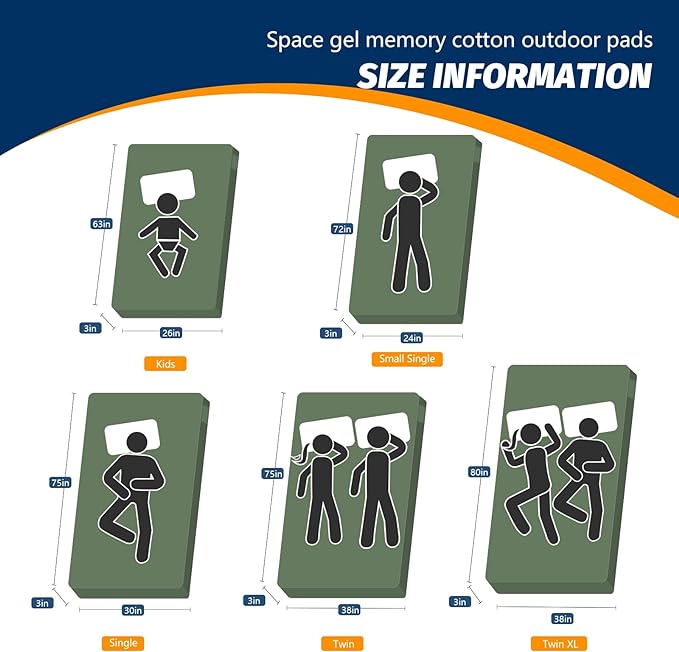 CYMULA CertiPUR-US Memory Foam Camping Mattress Pad, Portable Foam Sleeping Pad for Camping, Roll up Sleeping Mat for Adults Guest Floor Bed for Sleepover, Car, Tent SUV Cot Mattress