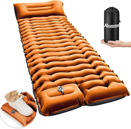 Sleeping Pad for Camping, Ultralight Inflatable Camping Mat with Pillow Built-in Foot Pump Sleeping Pads, Compact & Lightweight Camp Air Mattress for Backpacking, Hiking